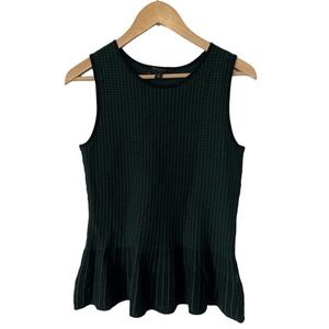 Ann Taylor Green Black Checkered Sleeveless Peplum Sweater SP
